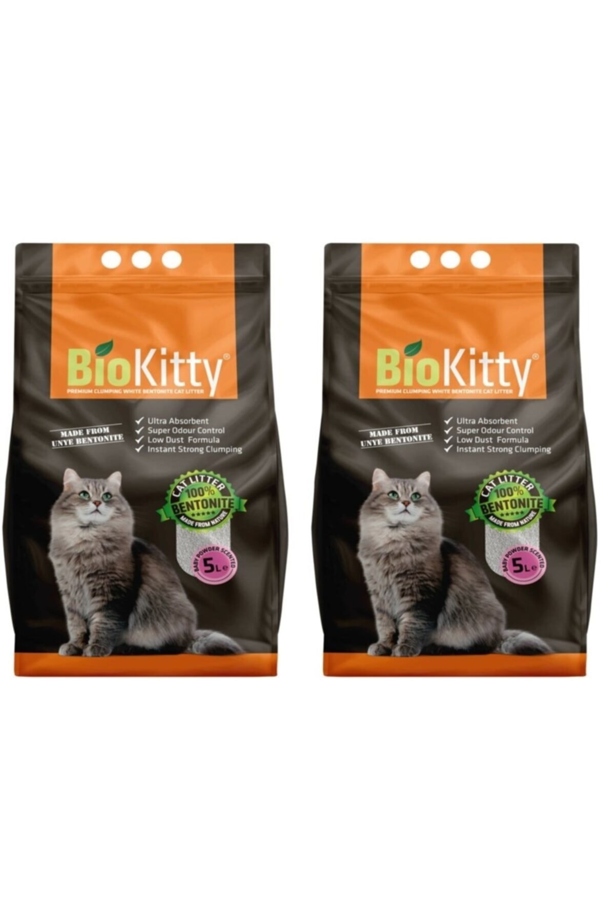 BioKitty 2 Adet Ince Taneli Bebek Pudrası Kokulu 5 Lt. Kedi Kumu