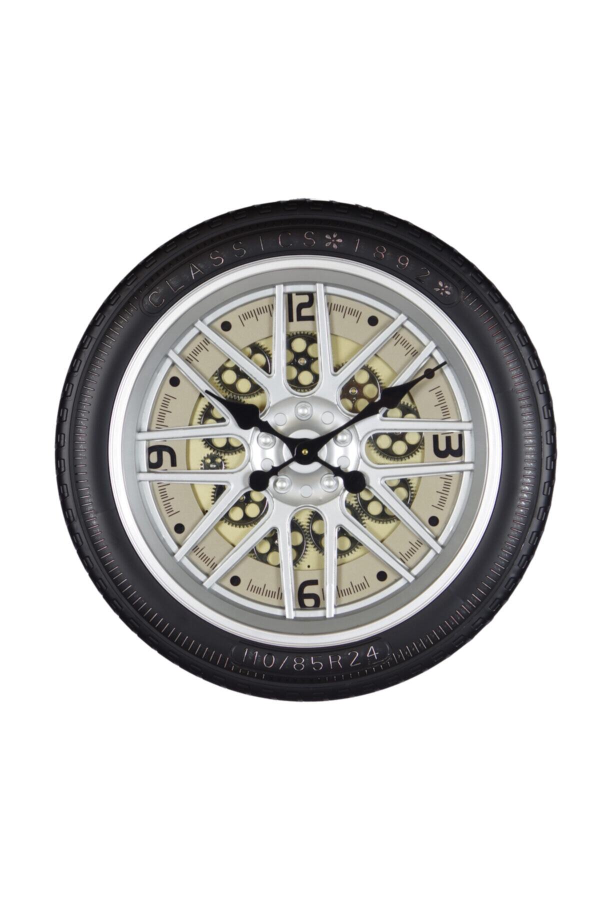 KUK HOME Çarklı Saat, Jant Lastik Dekoratif, Çarklar Hareketli Kuk-8059 Saat 62 Cm