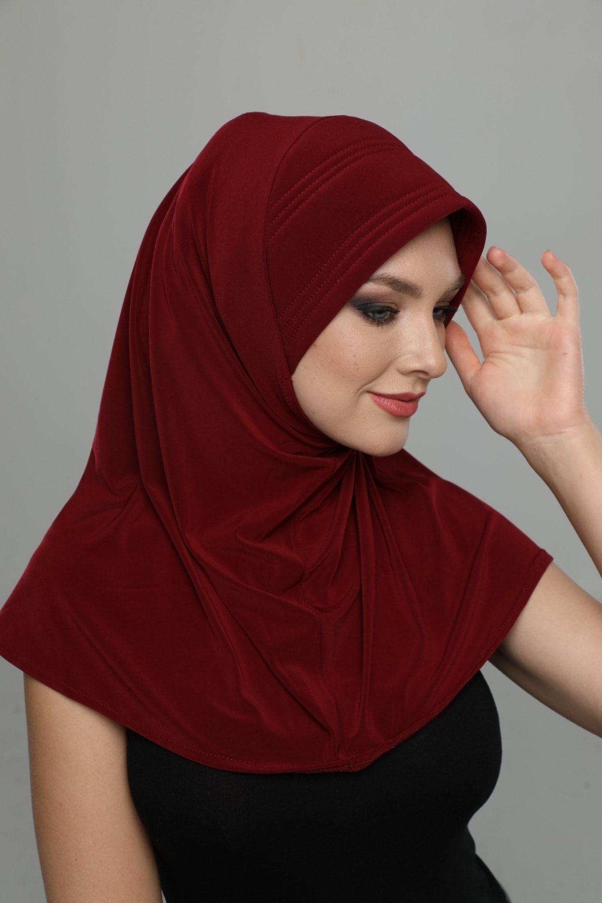 fidan bone Takmatik Sade Bordo Hazır Türban Tesettür Havuz Bonesi