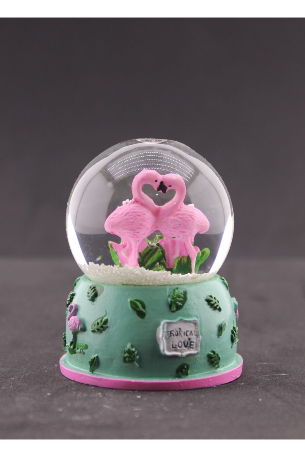 HediyeFilesi Dekoratif Mini Yeşil Flamingo Kar Küresi