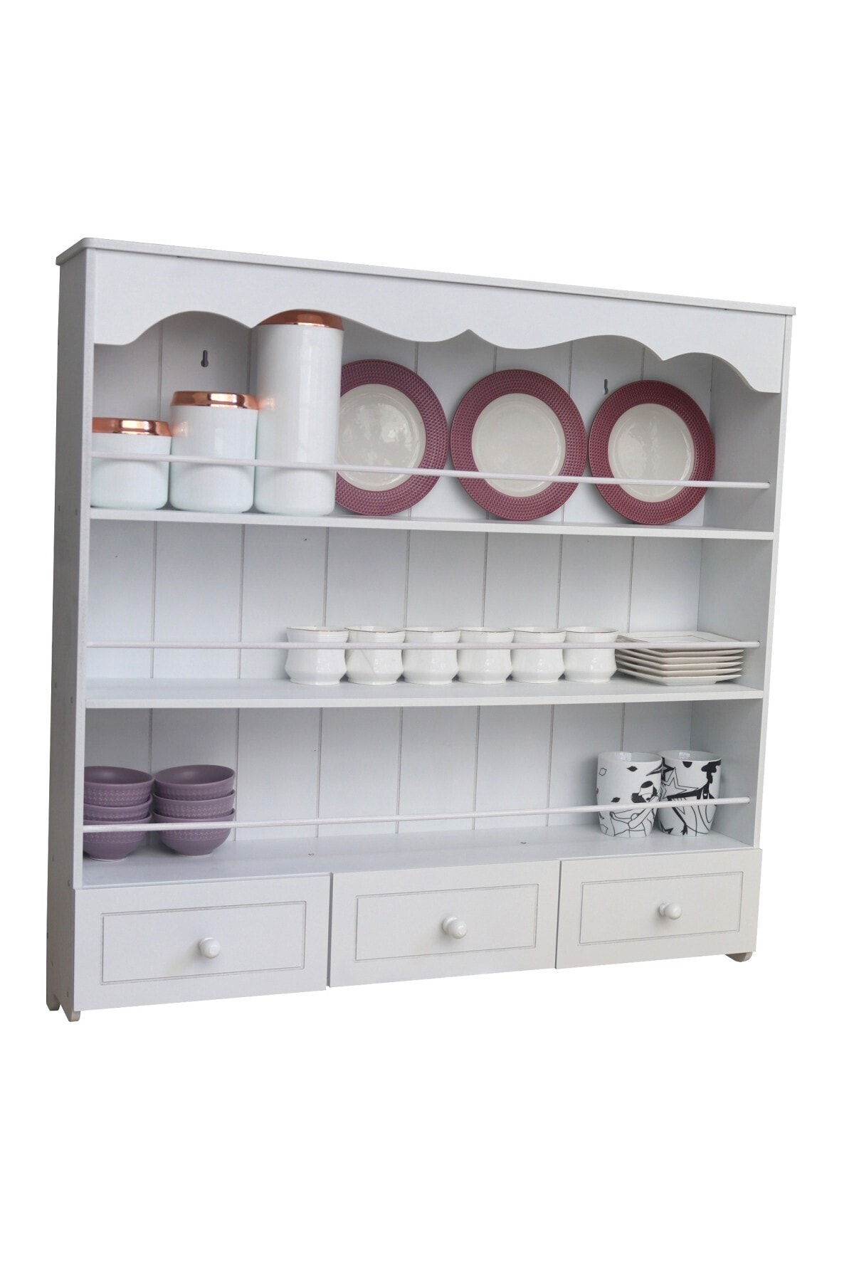 madelloon Raflı Terek Çekmeceli El Işi Mutfak Kiler Dolabı Banyo Rafı Ahşap Dekoratif Büyük Boy