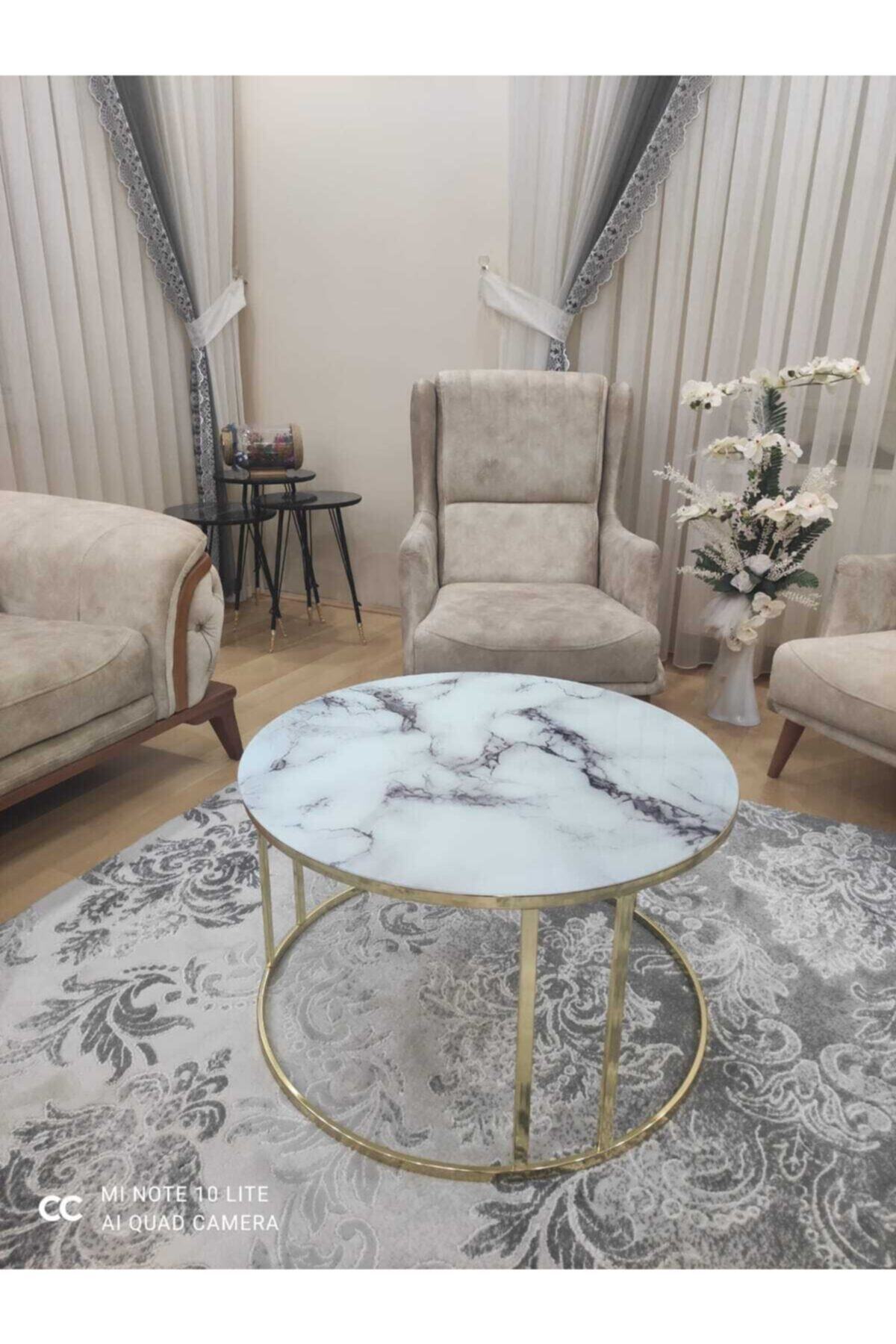 Puklife Gold Orta Sehpa (mermer Desenli Kırılmaz Cam)