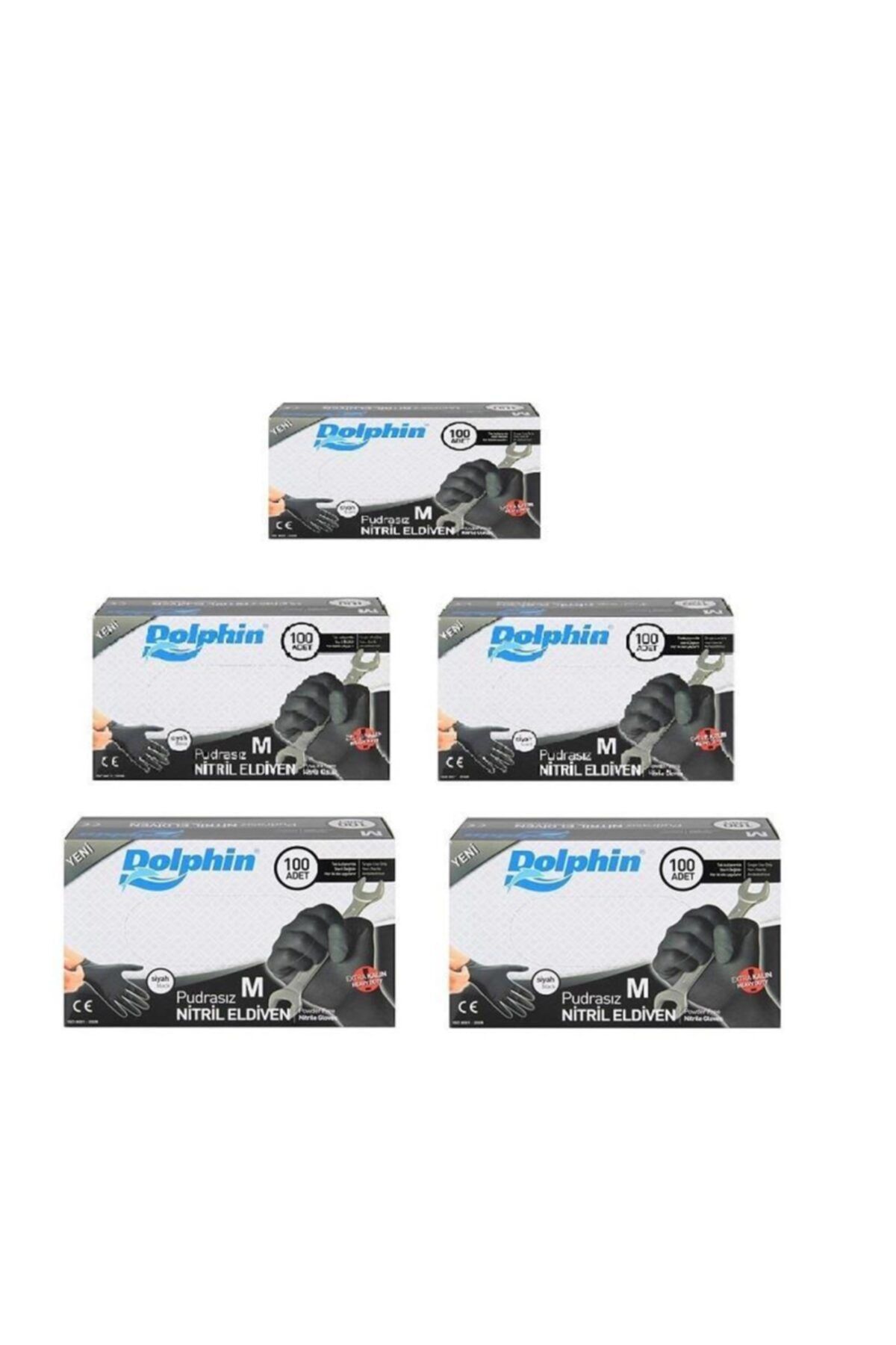 Dolphin Nitril Eldiven Pudrasız Siyah Medium Extra Kalın X 5 Paket
