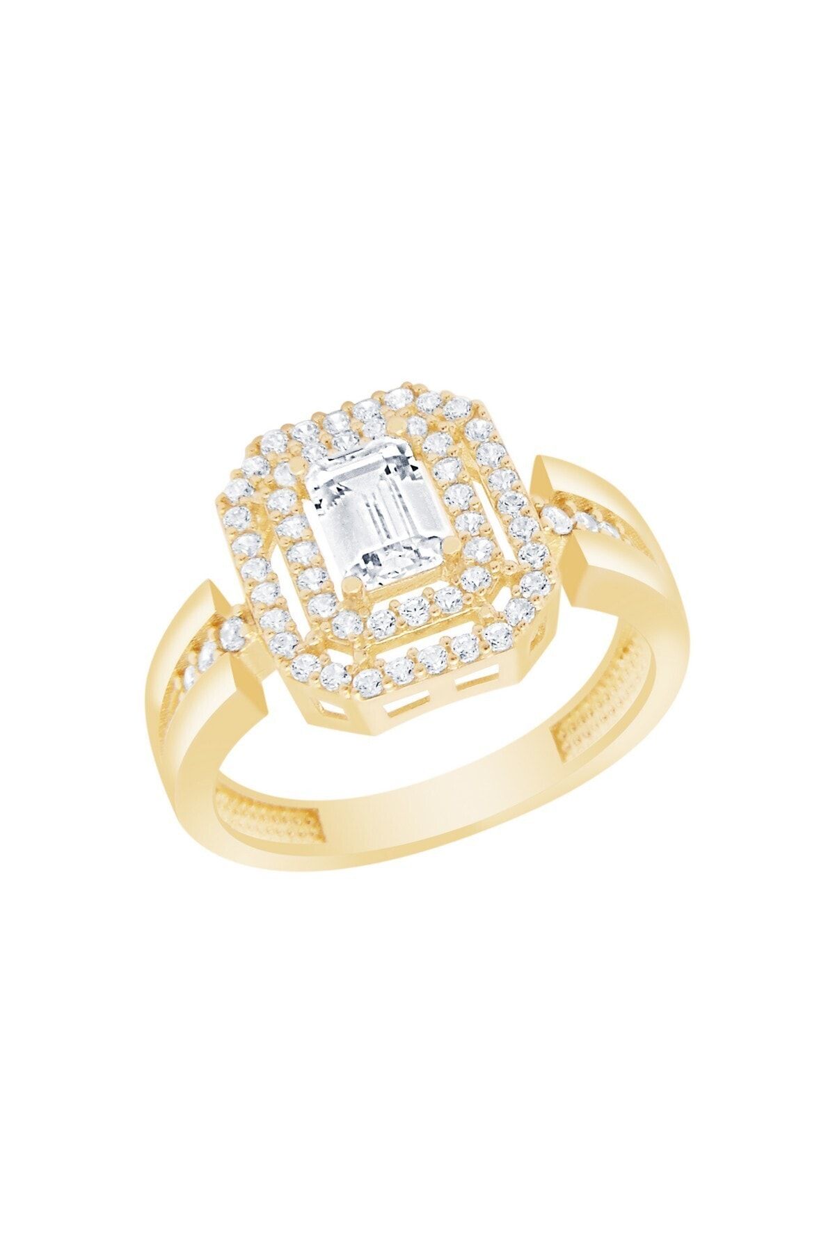 Diamond LineGülaylar Sarı Altın 14 Ayar Baget Taşlı Yüzük