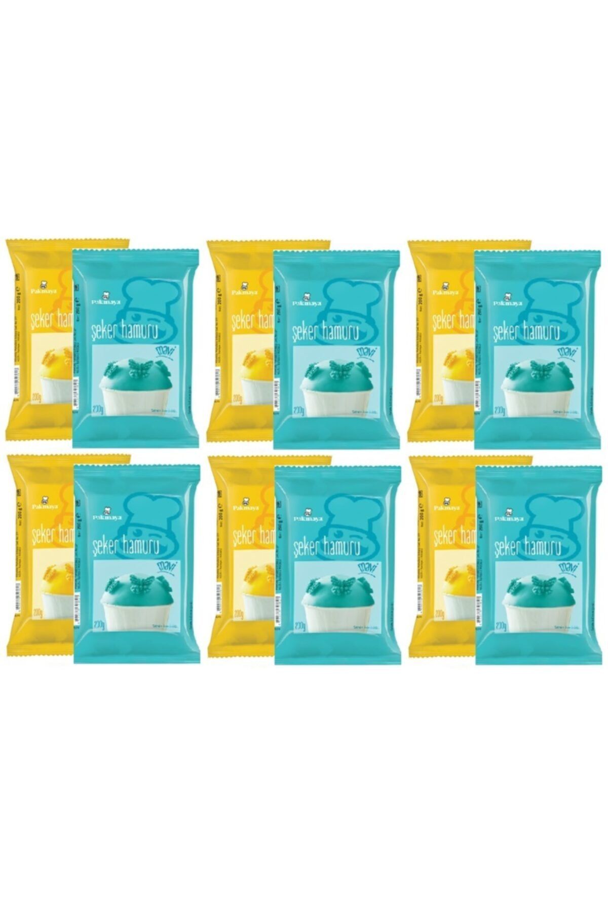 Pakmaya Şeker Hamuru Sarı 200 Grx 6 Adet & Şeker Hamuru Mavi 200 Gr X 6 Adet