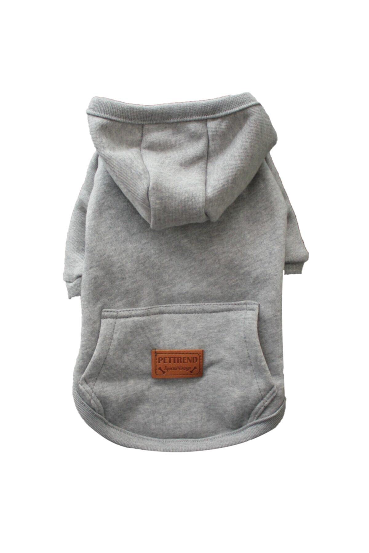 Pettrend Gri Kanguru Cepli Kedi- Köpek Hoodie- Sweatshirt