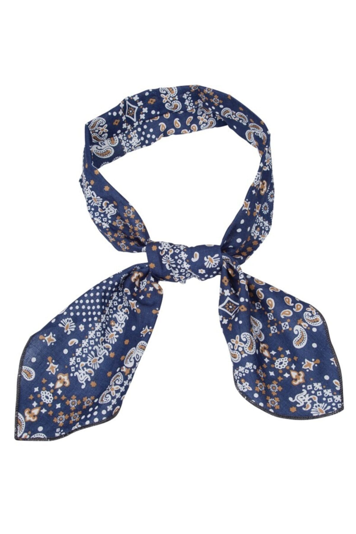 Cool Tie Serinletici Boyun Bağı Desenli Şal Lacivert Kahve Beyaz