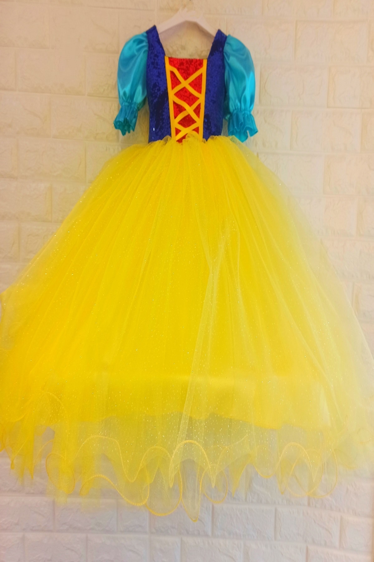 SİSORE KİDS Kız Çocuk Pamuk Prenses Sarı Ve Mavi Renk Tarlatanlı Kostüm Elbise