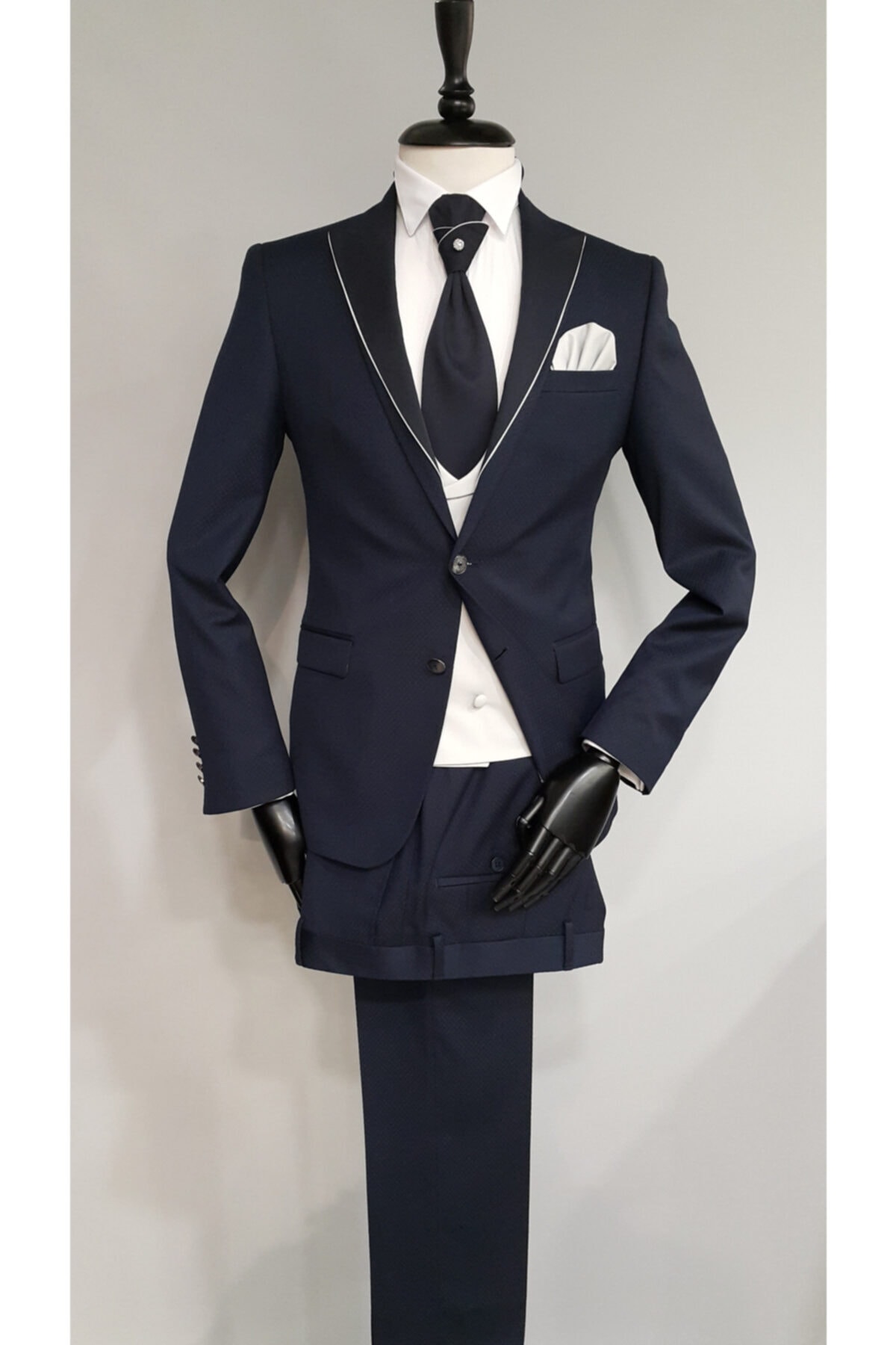 COMİENZO Lacivert Slim Fit Kruvaze Yaka Damatlık Takım Elbise