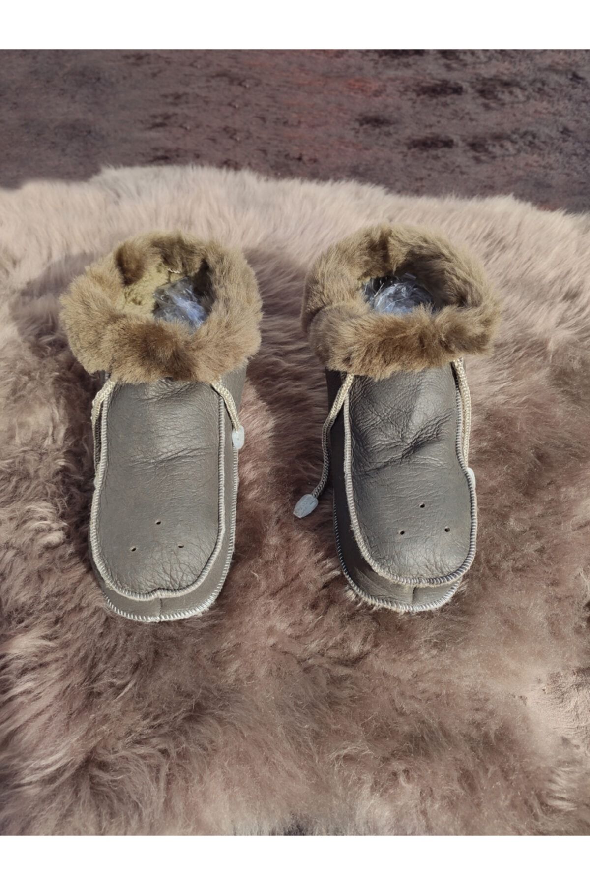 DERİHOME Derihome Unisex Koyu Yeşil Içi Kürklü Hakiki Deri Patik - Panduf
