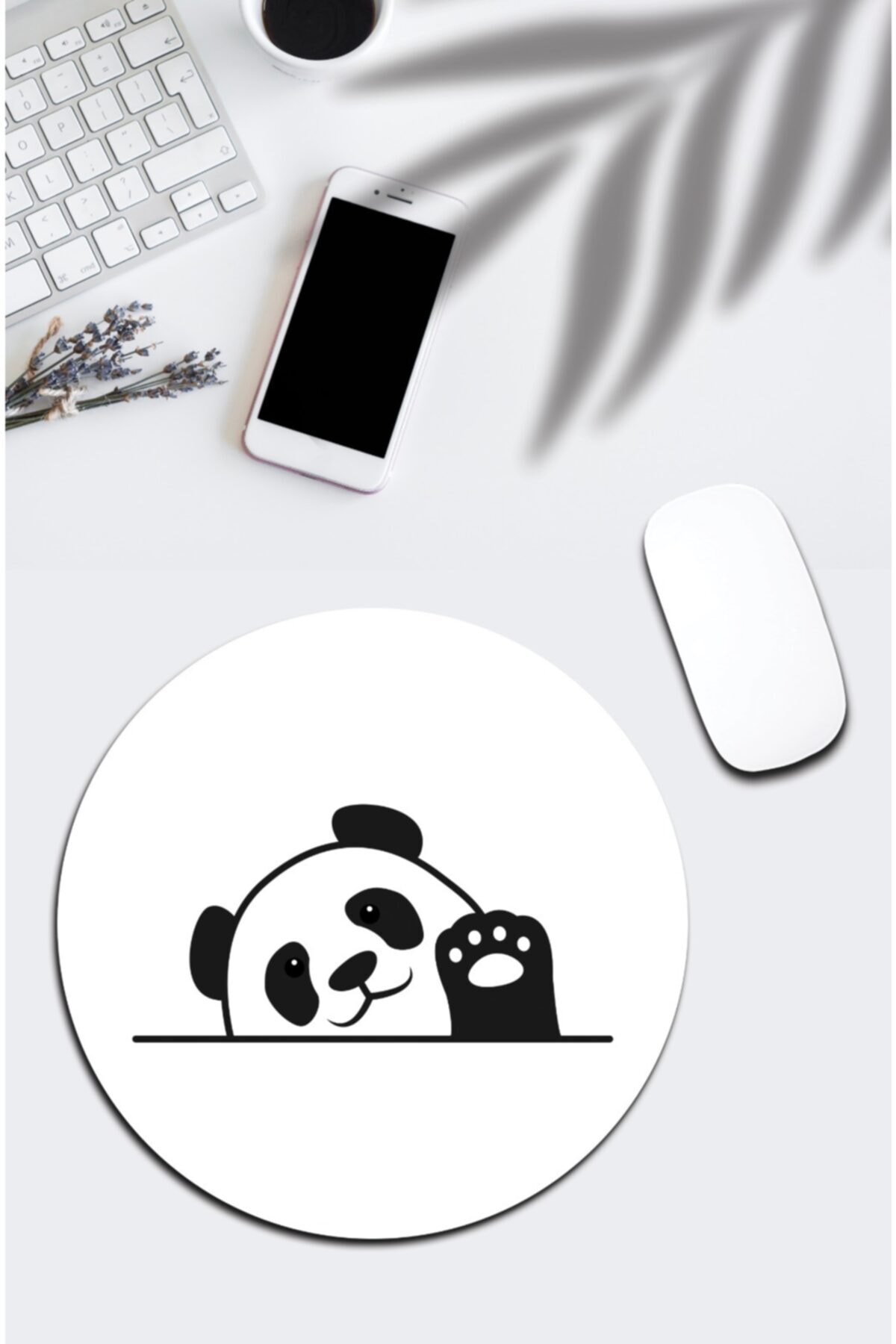 pixolog Beyaz Çizim Pandalı Yuvarlak Mouse Pad 897