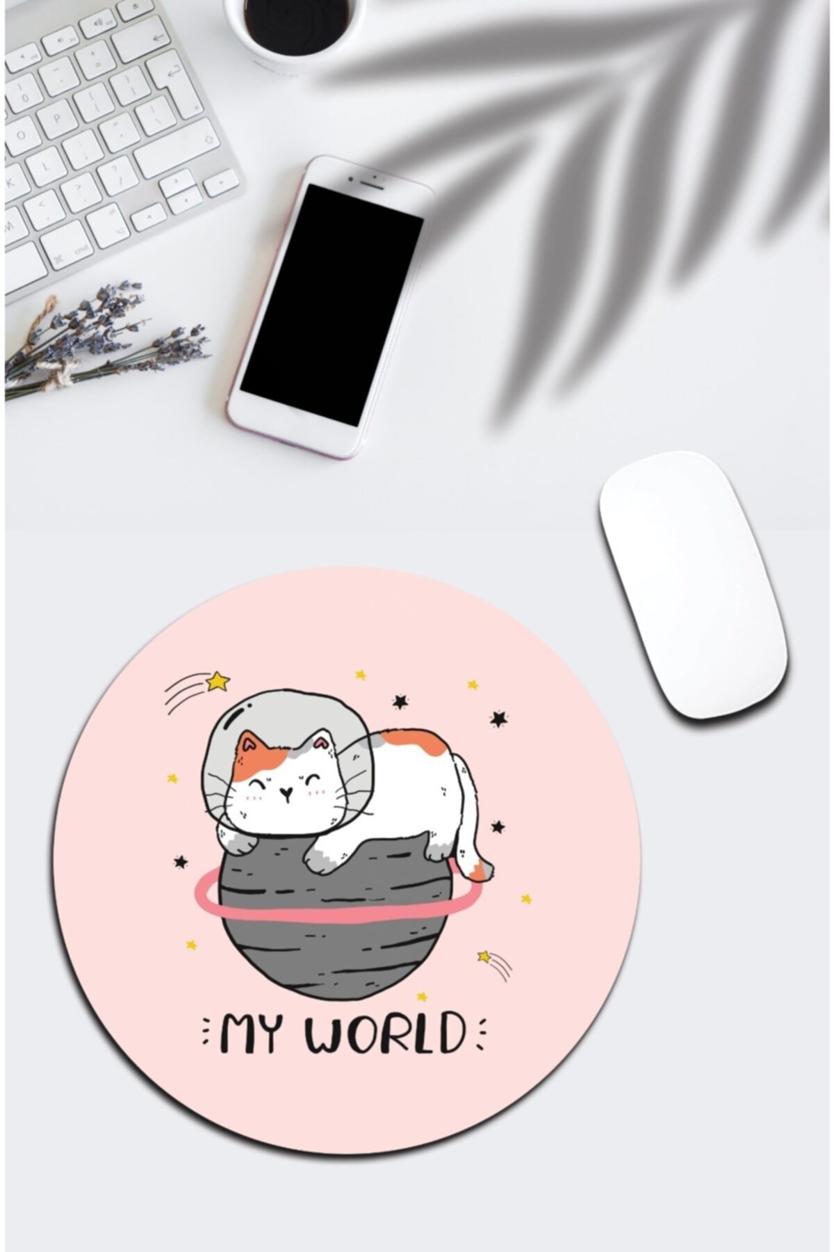 pixolog Pembe Gezgin Kedili Yuvarlak Mouse Pad 881