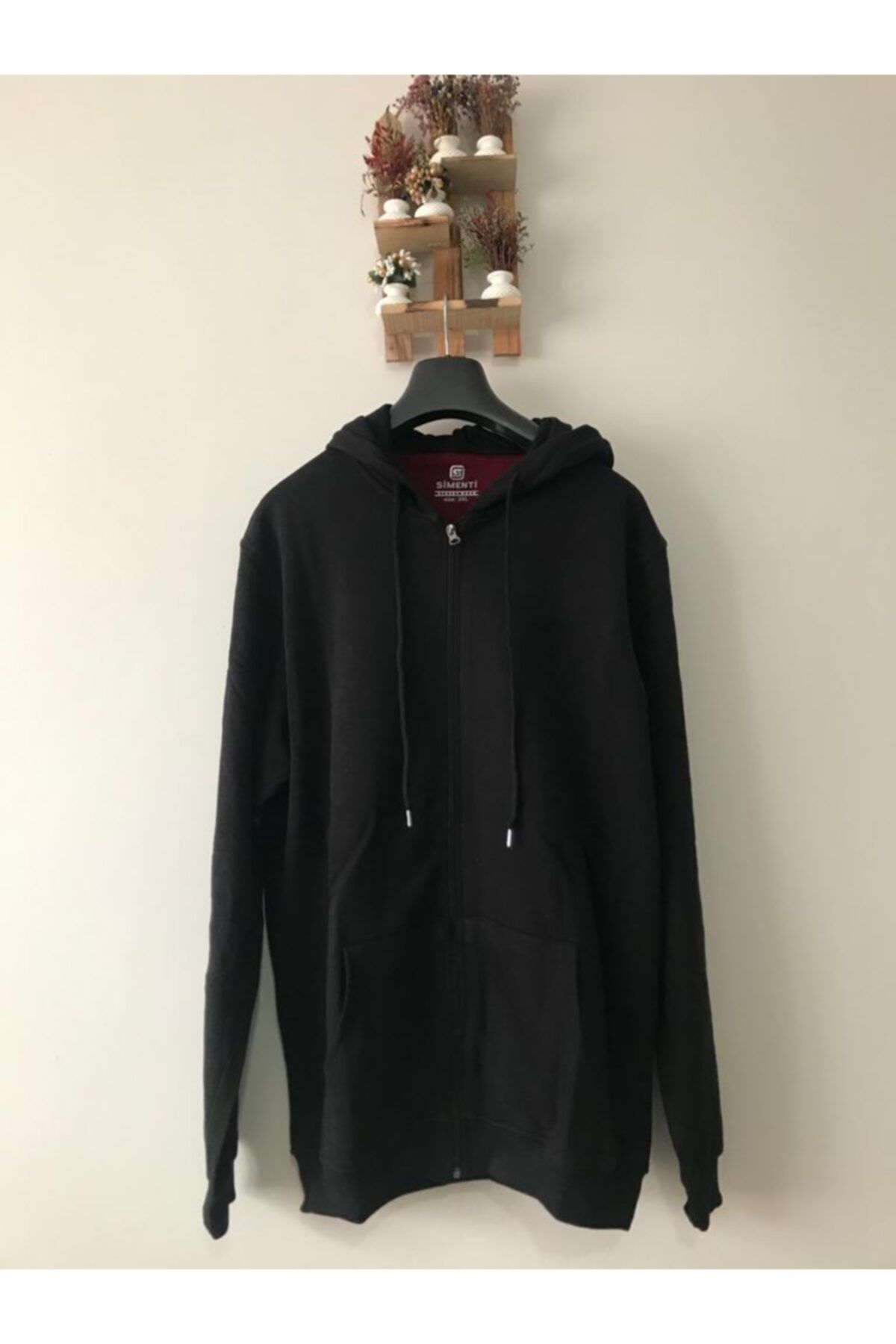 SporManYa Unisex Siyah Büyük Beden Kapüşonlu Fermuarlı Spor Sweatshirt