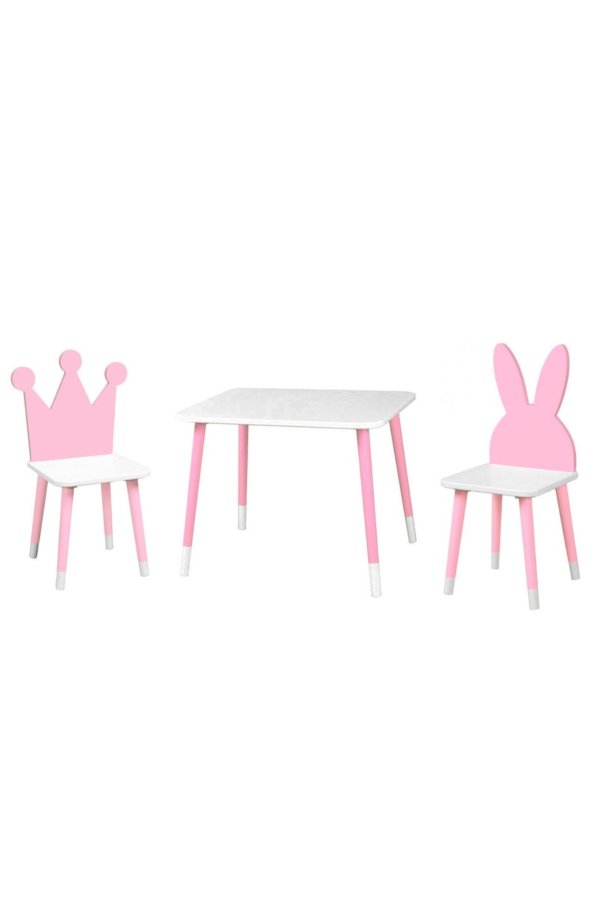 GO BABY Pembe Taç & Tavşan Model Masa ve 2 Sandalye