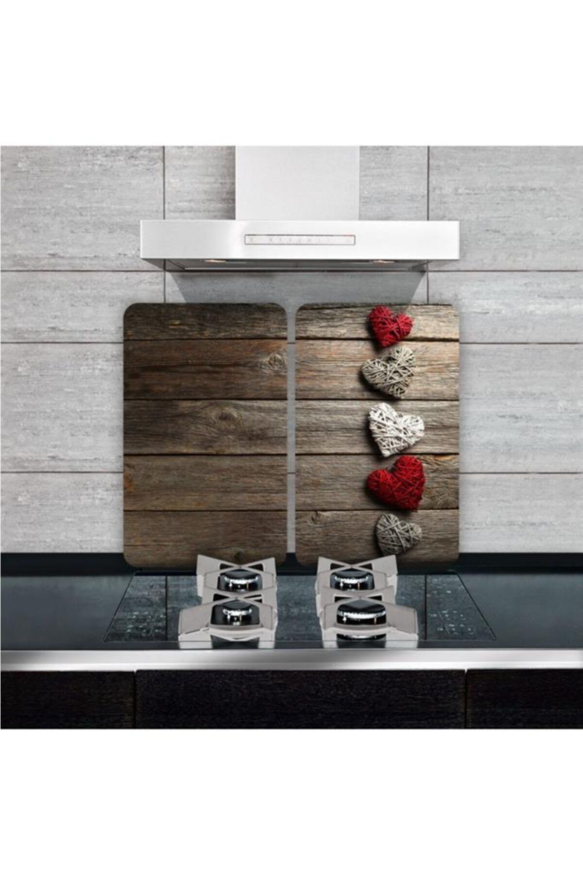 Saban Cam Ocak Koruyucu Ve Kesim Tablası Beşli Kalpler (80CM X 52CM) 2 Parça, 5'li Ocaklar