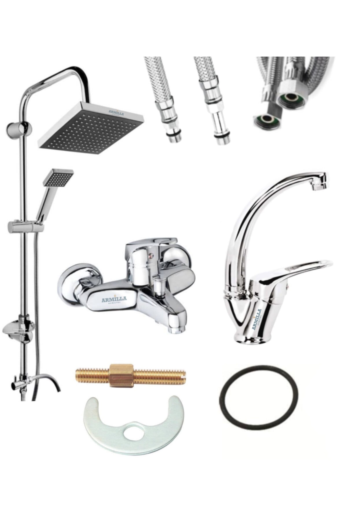 ARMİLLA ARMATÜR Armilla 3’lü Set Yağmurlama Tepe Robotduş Seti - Banyo - Banyo Lavabo Musluğu Çeşmesi Bataryası