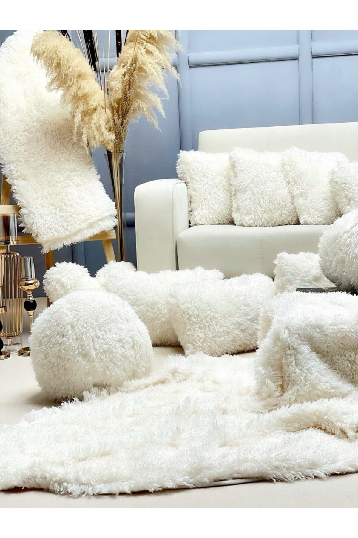 Liber Home Beyaz Floş Peluş Kare Yastık 43x43
