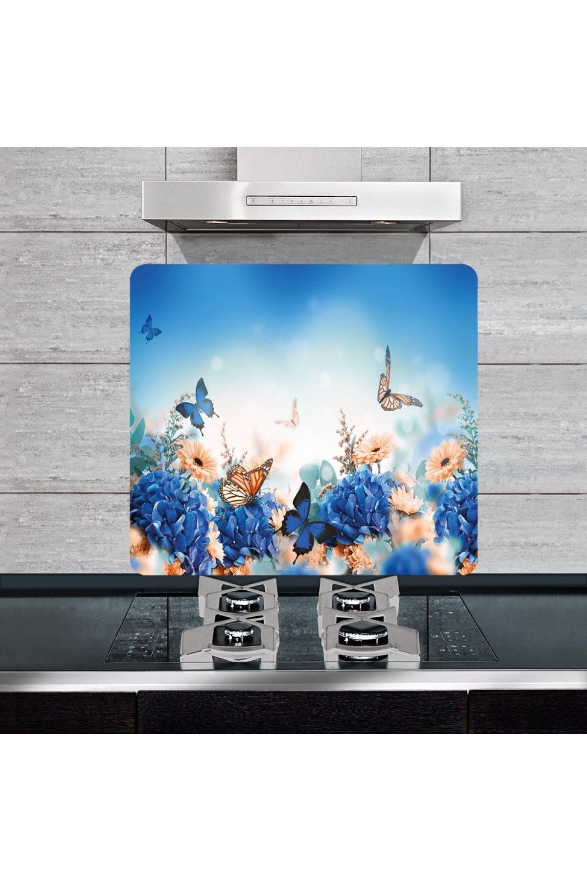 Saban Dekoratif Cam Ocak Arkası Koruyucu Ve Kesme Tahtası Kelebek (50cm X 56cm) Tek Parça