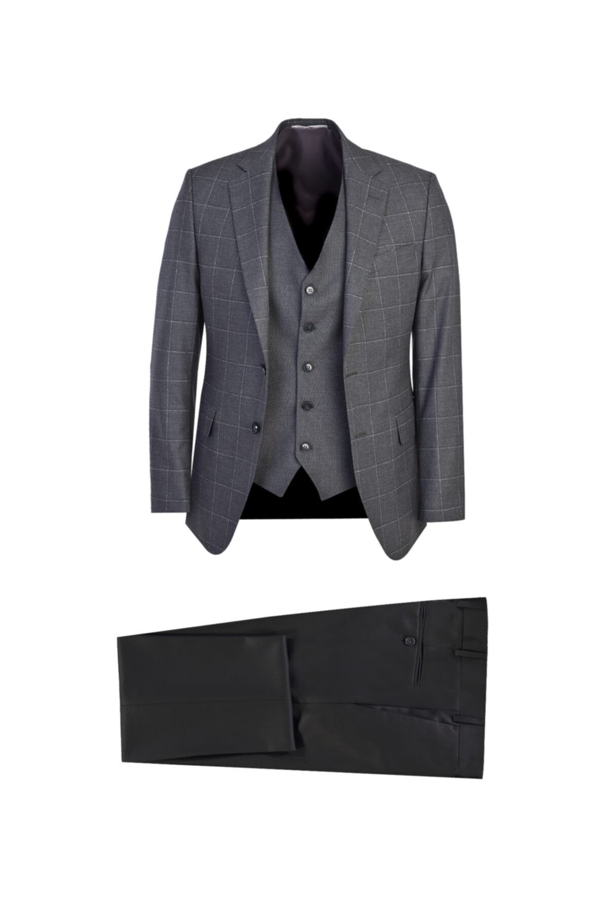 Kiğılı Slim Fit Yelekli Ekose Takım Elbise