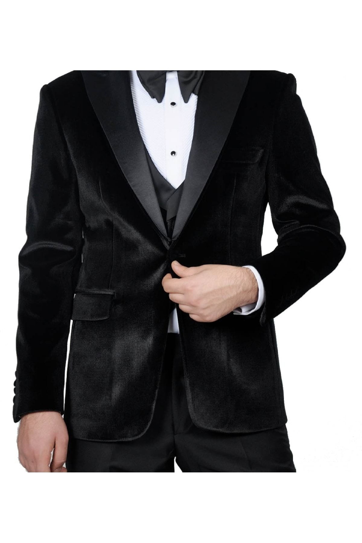 MASERTO Erkek Siyah Kadife Slim Fit Damatlık