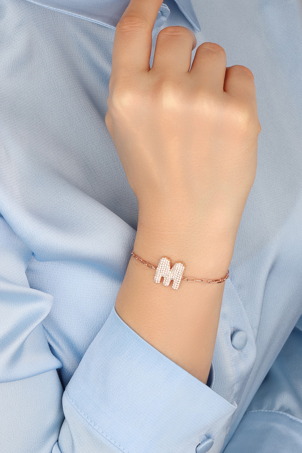 Lia Berto Kadı M Harf 925 Ayar Gümüş Bileklik