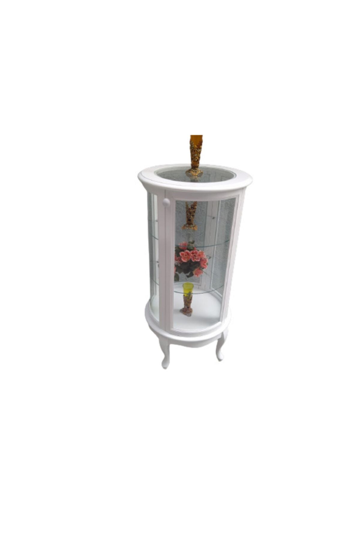 BENGİ TİCARET Ahşap Gürgen Lükens Ayak Beyaz Lake Renk Yuvarlak Bombe Cam 98 cm