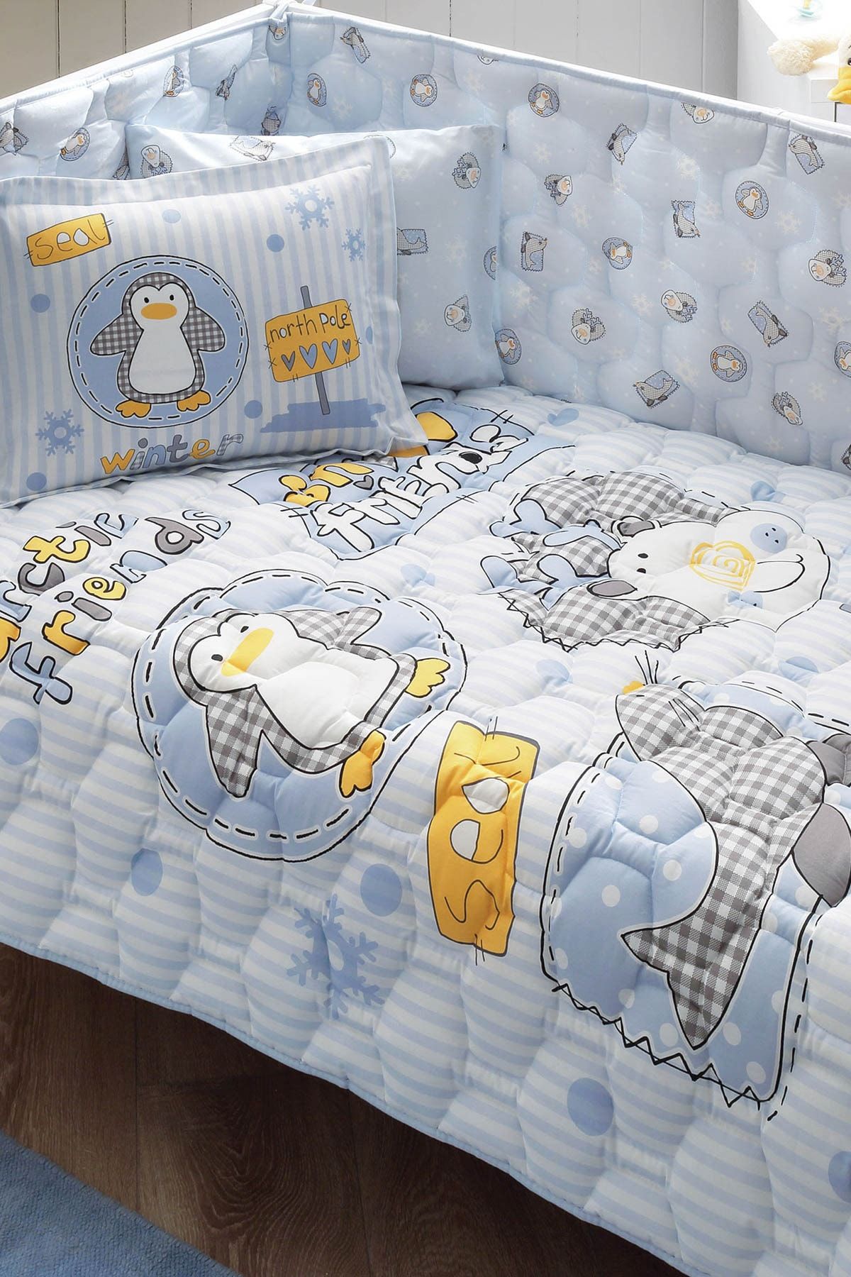 Taç Ranforce Bebek Uyku Seti - Snow Friends Mavi