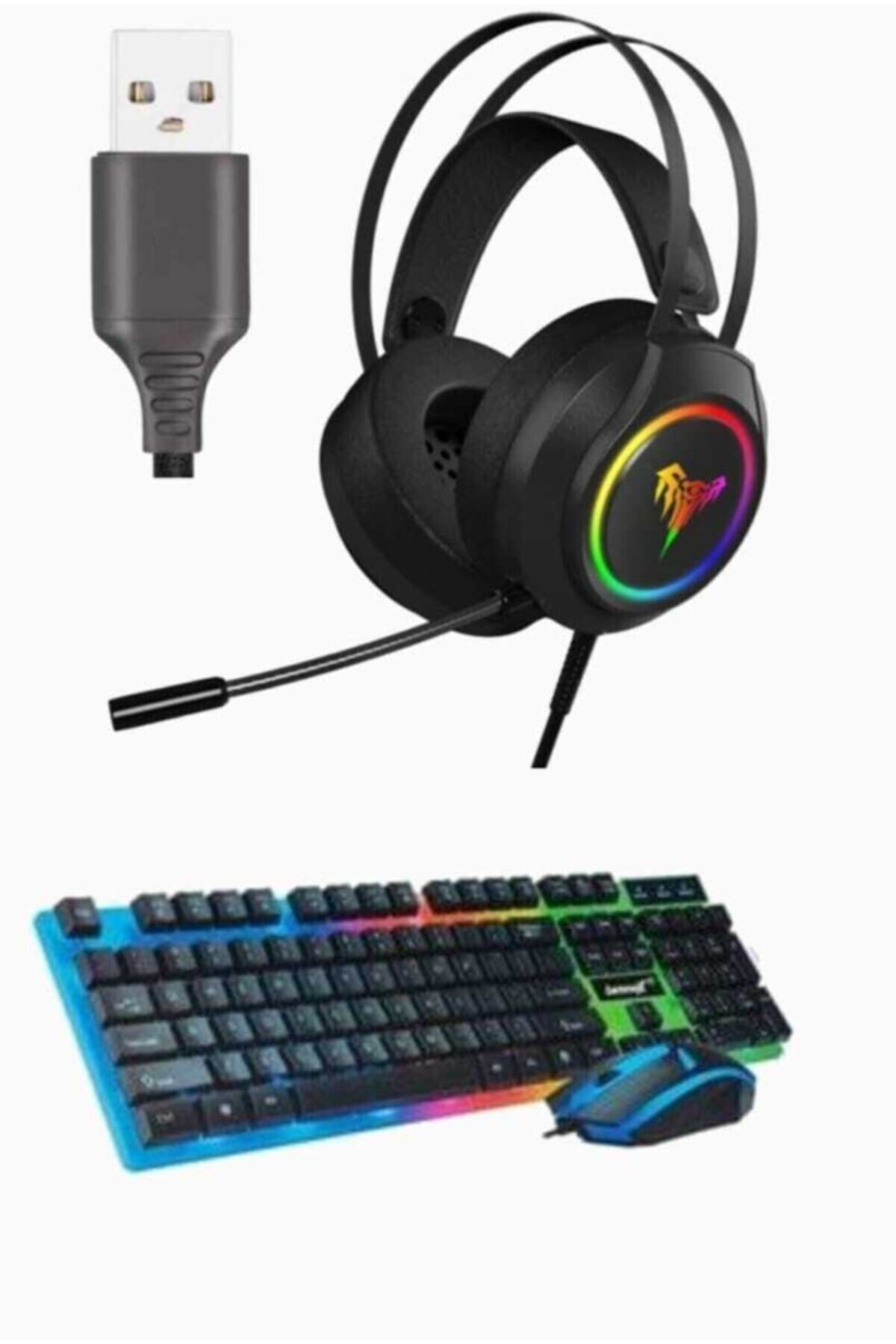 VİPONLİNE Profesyonel Headset Pro 7.1 Usb Gaming Oyuncu Kulaklığı Oyuncu Klavye Mouse Seti Led Işıklı