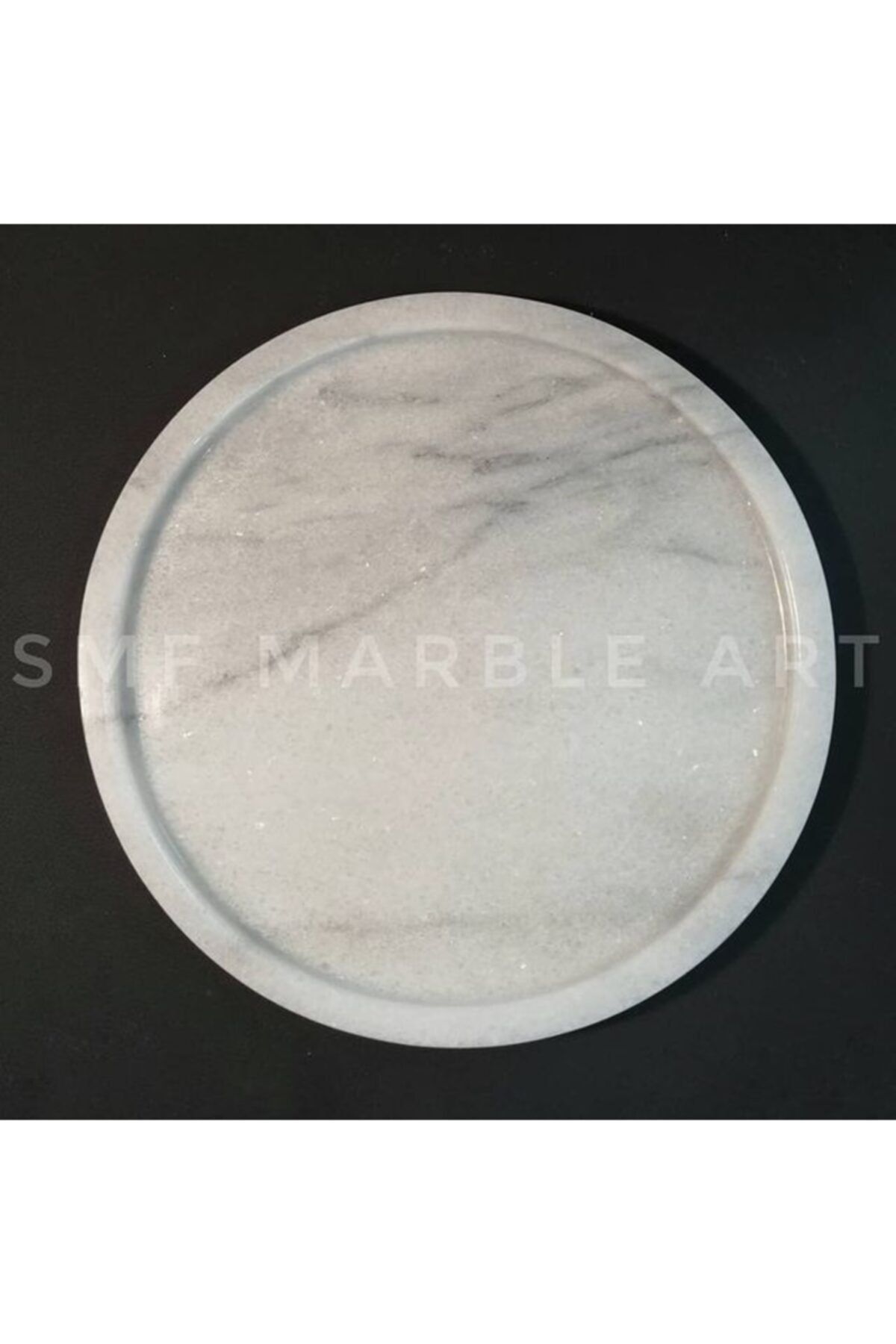 SMF MARBLE ART Wentano - Dekoratif Yuvarlak Mermer Sunum Tepsisi 25cm