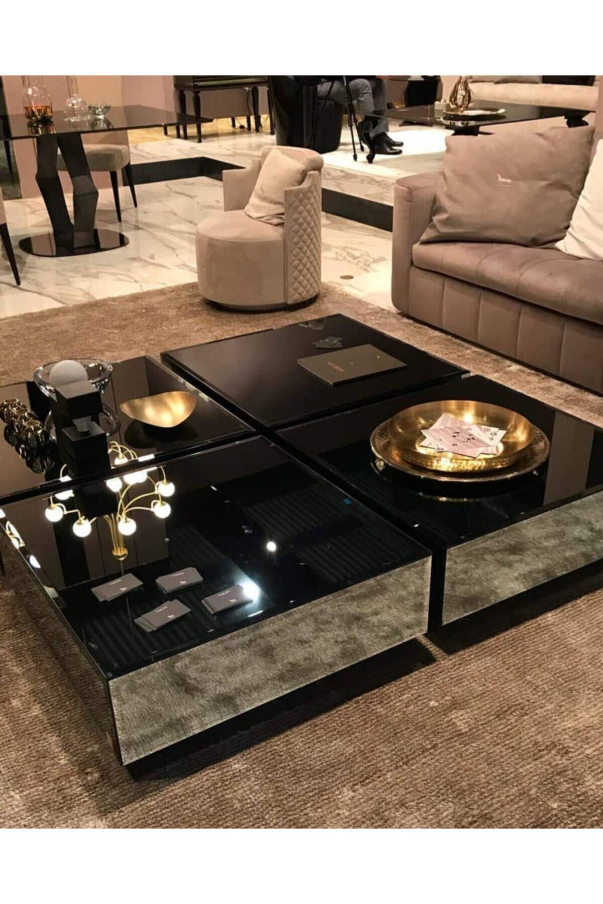 Gençtürk Luxury Orta Sehpa Füme Aynalı 4 Parçadan Oluşan 140x140 Yük 40 Cm