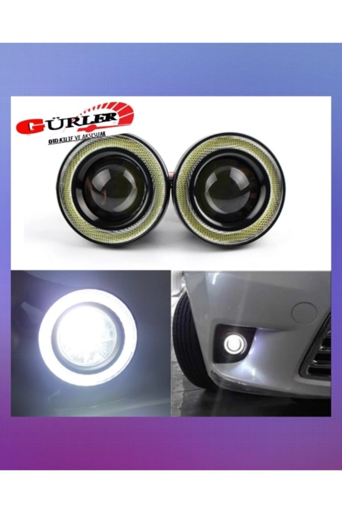 gürlerotoaksesuar Carub Angellı Sis Lamba Mercekli Angel 12v Cob 76 Mm Beyaz Renk