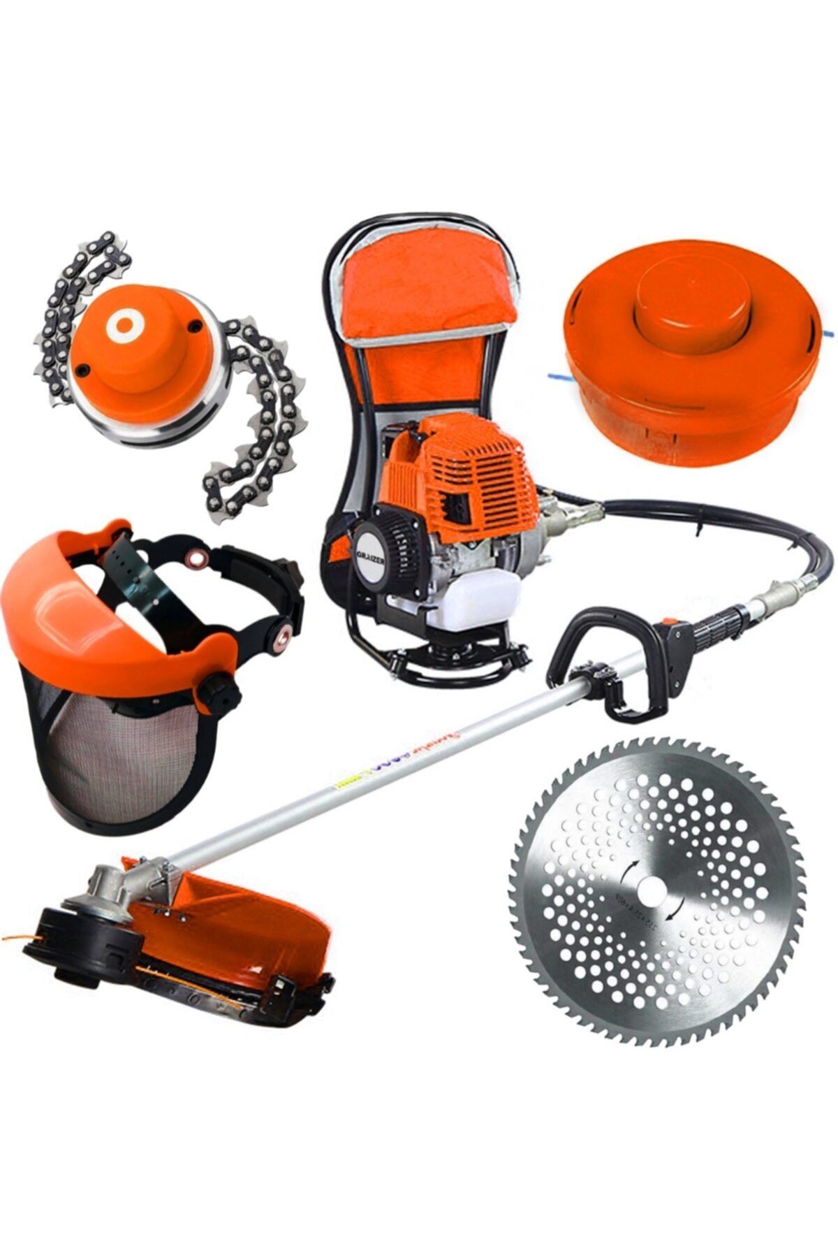 Graizer 6 Hp Sırt Tipi Benzinli Motorlu Ot Çalı Tırpanı Çim Biçme Makinesi Tirpan + Canavar Başlık