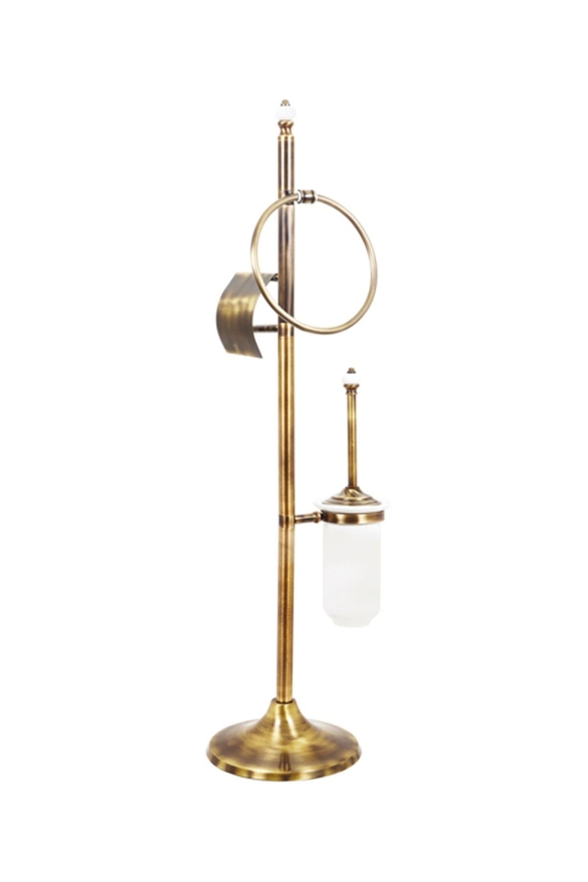 COMFORTBANYO Fantasıa Eskitme-antique Pirinç-porselen 3'lü Set Ayaklı Klozet Fırçalık 8420