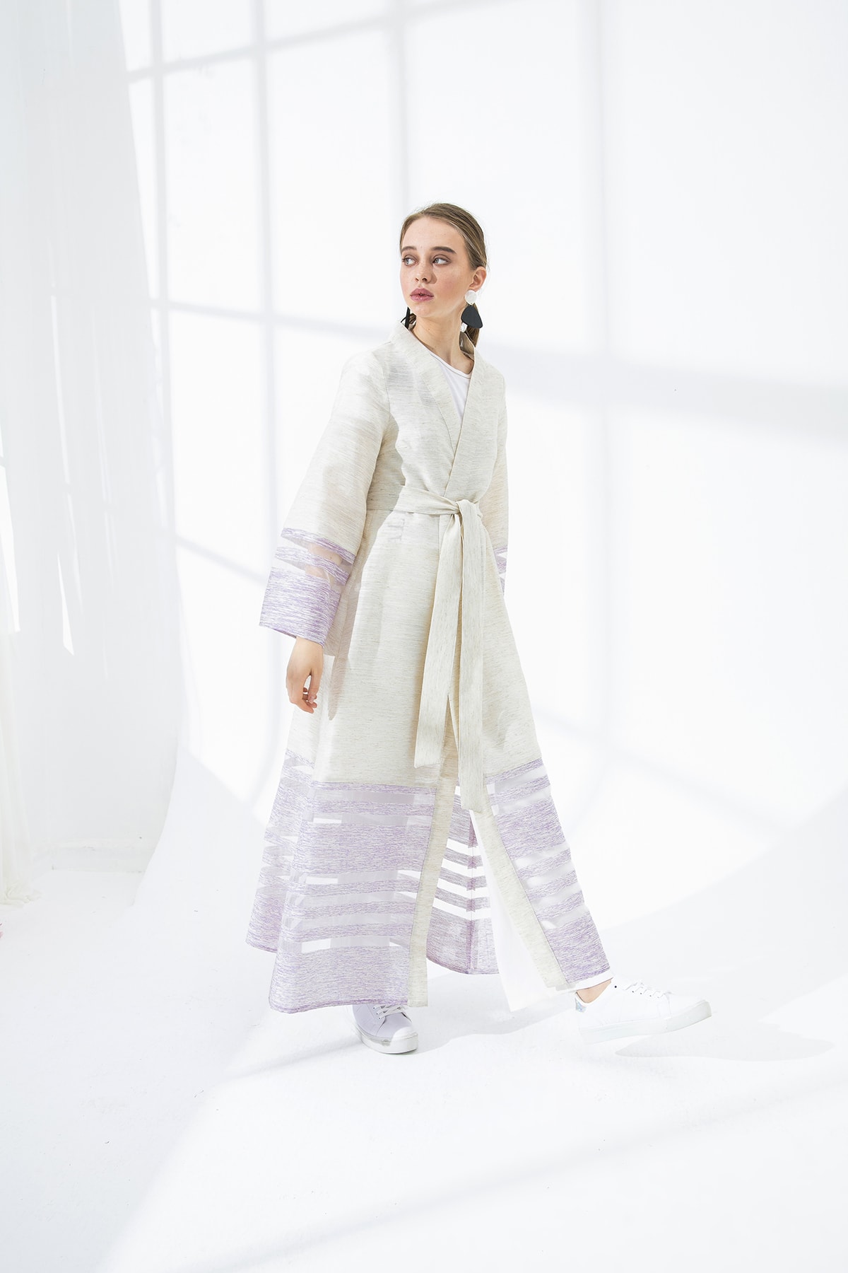 She Sea Kadın Lila Çizgili Kimono