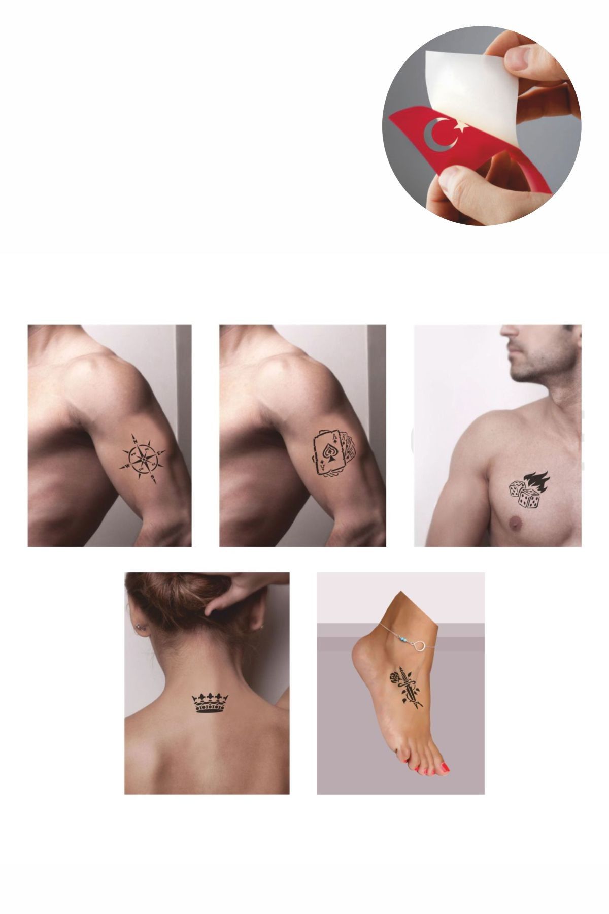 ONE SPRAY TATTOO Rota Zar Şans Tattoo Geçici Dövme Seti Siyah Sprey Ve 5 Desen