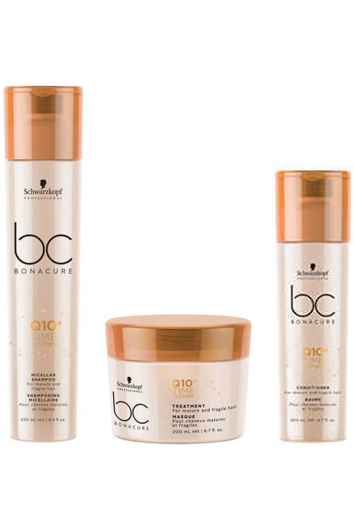 SCHWARZKOPF HAIR MASCARA BC Q10+ Time Restore Şampuanı 250 ml + Maske 200 ml + Krem 200 ml 4045787421051