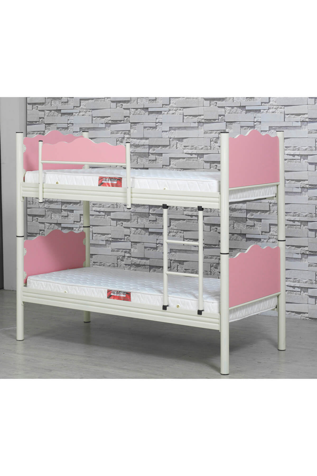 Metalia Yaprak Ahşaplı Ranza Krem-pembe