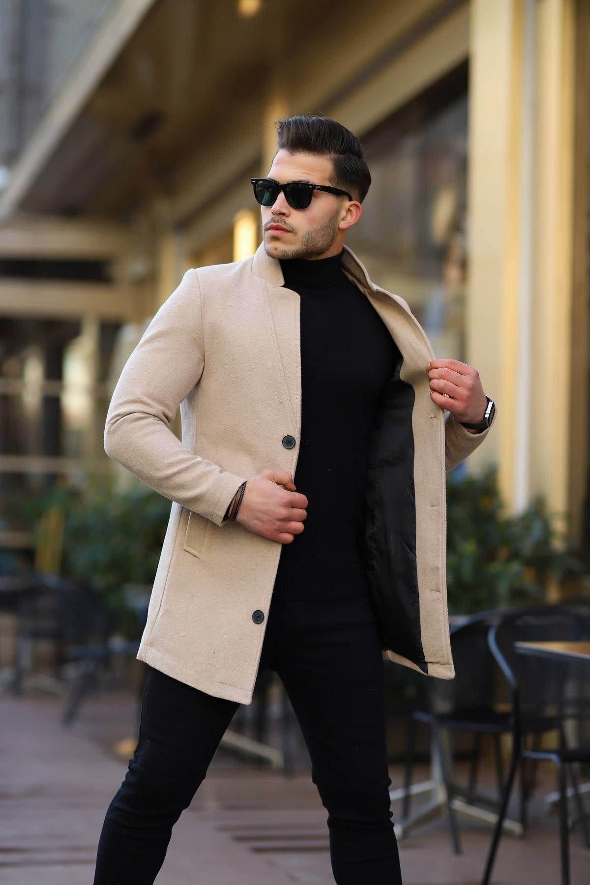 Mens stand collar overcoat online