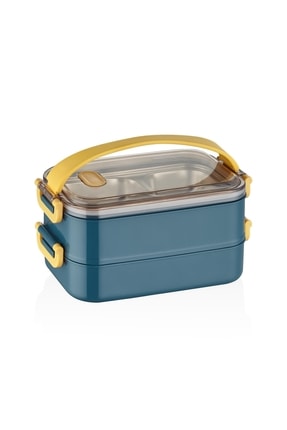 Bento Lunch Box Ofis-okul Için Yeni Nesil Sefer Tası 2 Kat Taşıma Kulplu Çelik Ff367 Image 0
