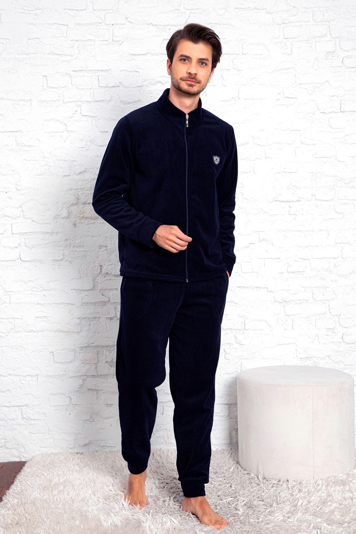 Nisanca Front Zipper Long Sleeve Fleece Men s Pajama Set Trendyol