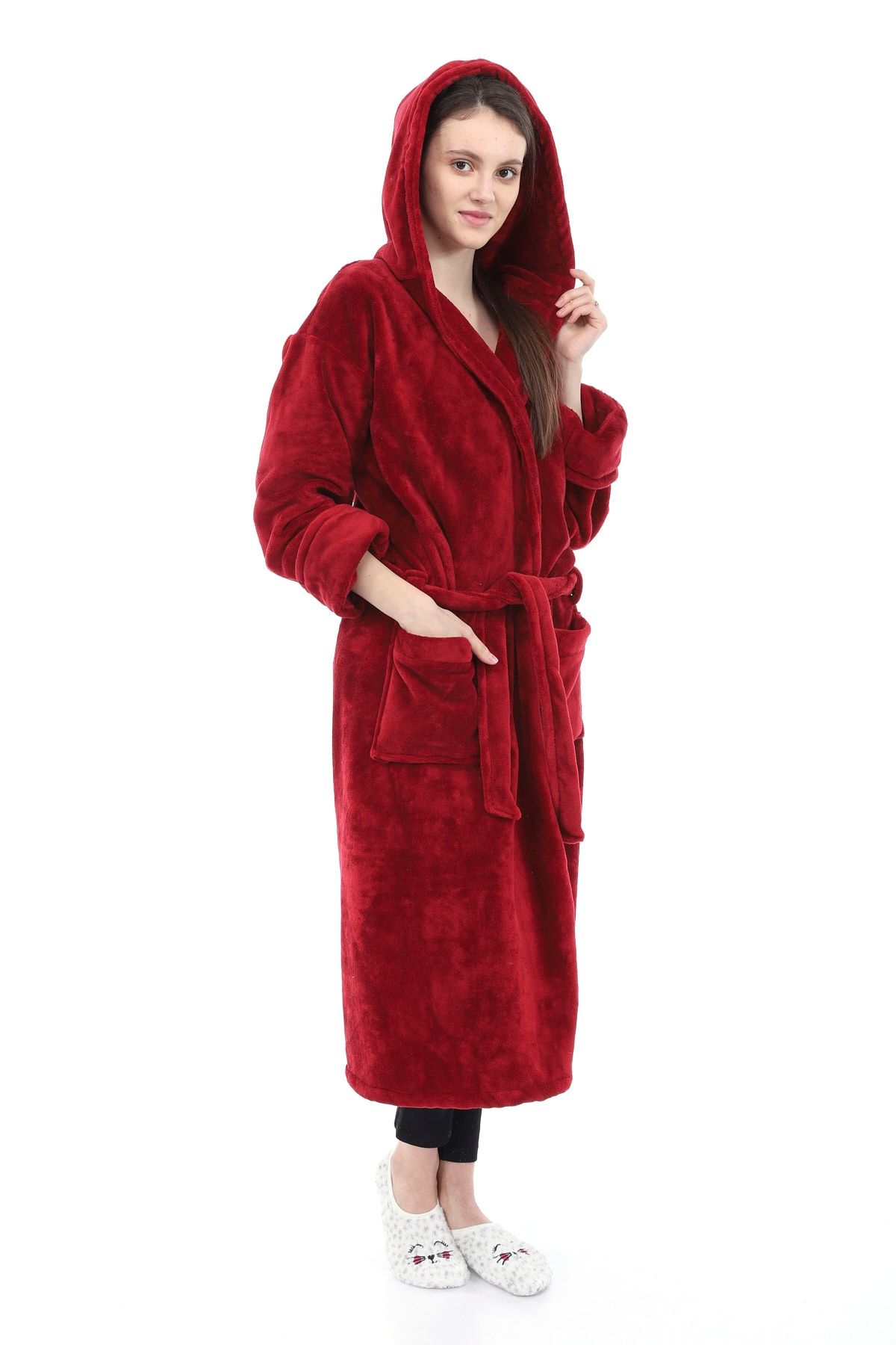 NETY WEAR Kadın Bordo Ultrasoft Uzun Sabahlık 475