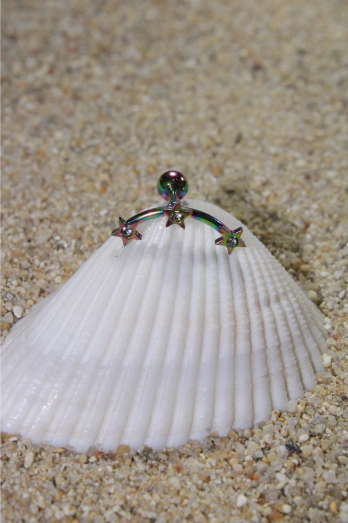NOBLE GETTO Cerrahi Çelik Zirkon Taşlı Rainbow Renk Tragus, Conch Ve Helix Piercing