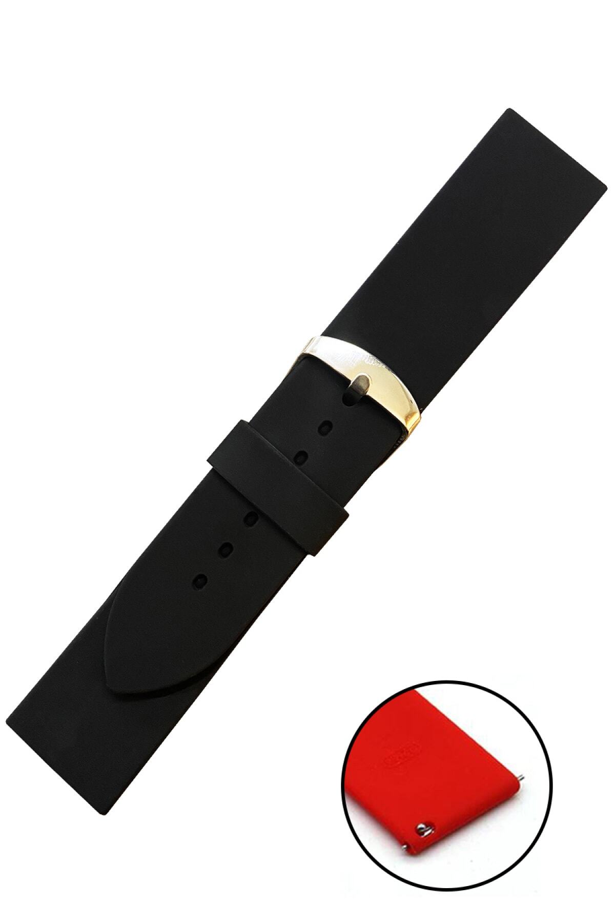 Trendburada Omega 24mm Saat Uyumlu Siyah Renk Akıllı Pimli Spor Silikon Saat Kordonu