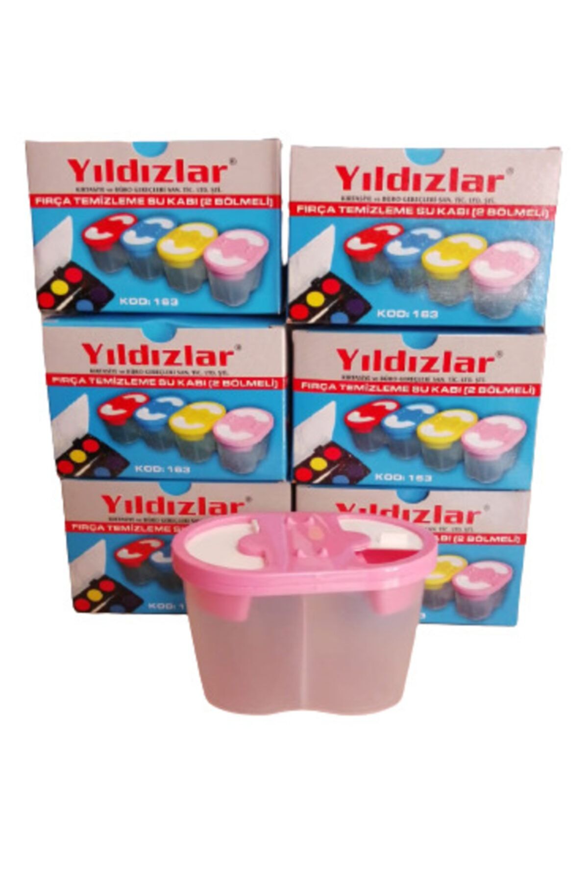 Yağmur Yıldızlar Pembe Fırça Temizleme Su Kabı Iki Bölmeli Sulu Boya Su Kabı 1 Adet