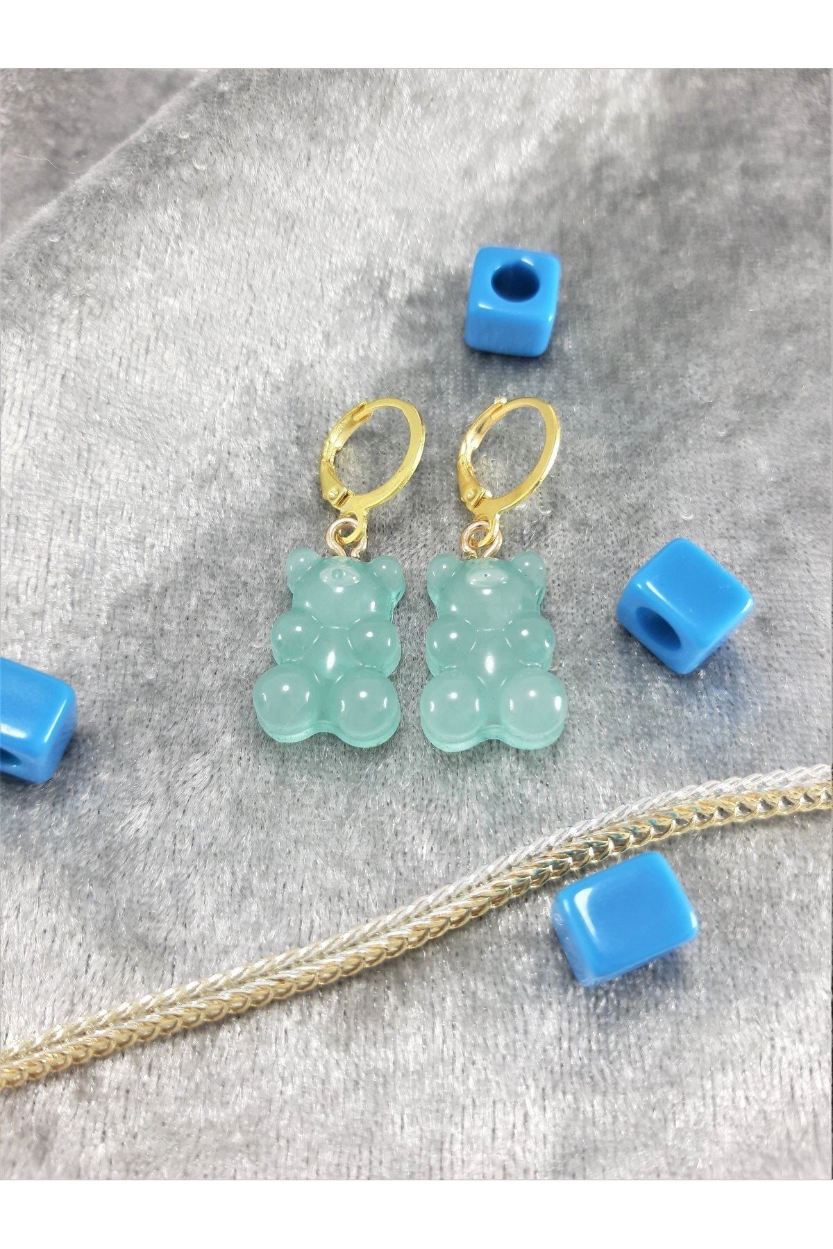 TÜKKAN ACCESSORİES Açık Mavi Jelibon Ayıcık Küpe