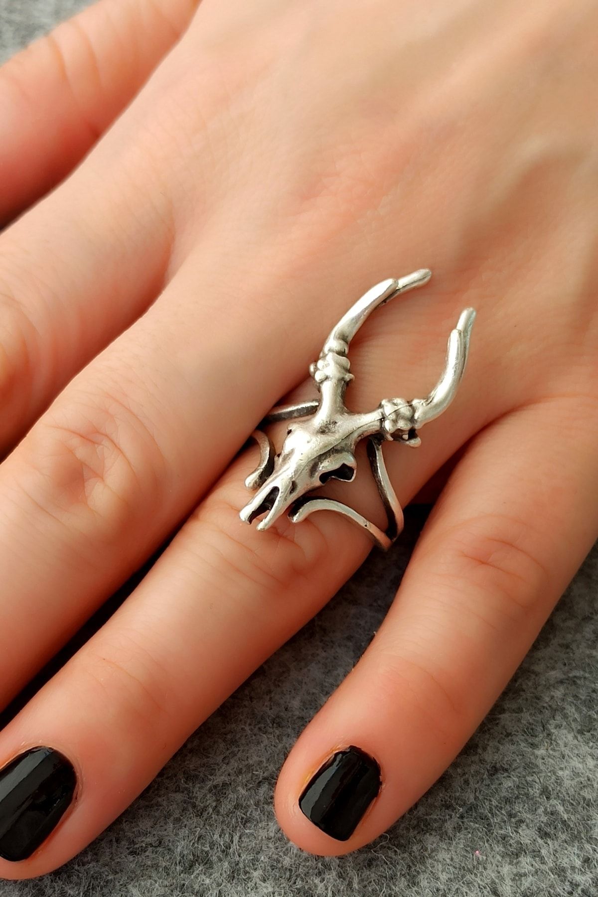 Fildi i Aksesuar Antique Silver Plated Deer Head Skeleton Handmade