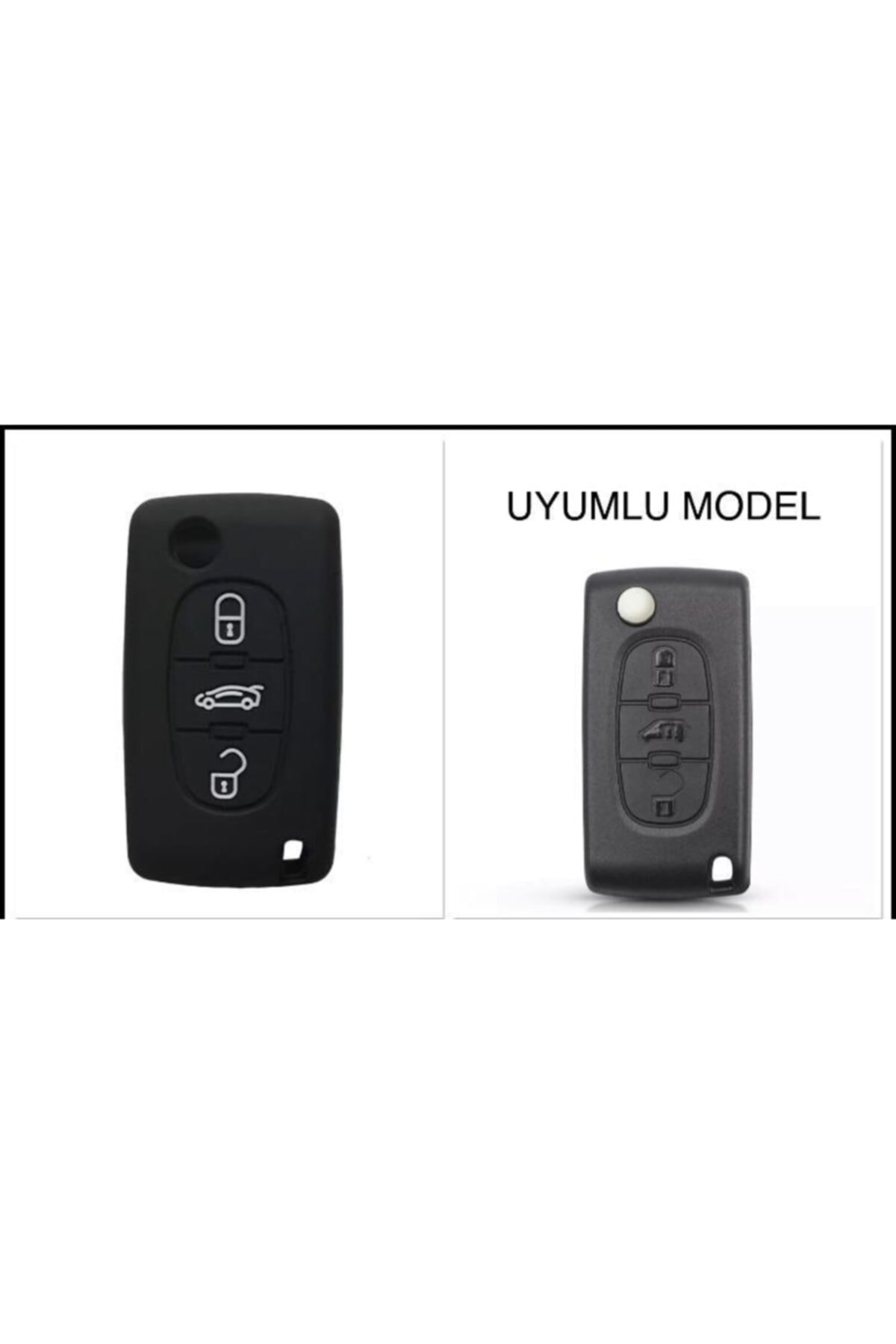 Peugeot 107 207 307 407 308 607 Uyumlu 3 Tuş Silikon Anahtar Koruma Kılıf Siyah Renk
