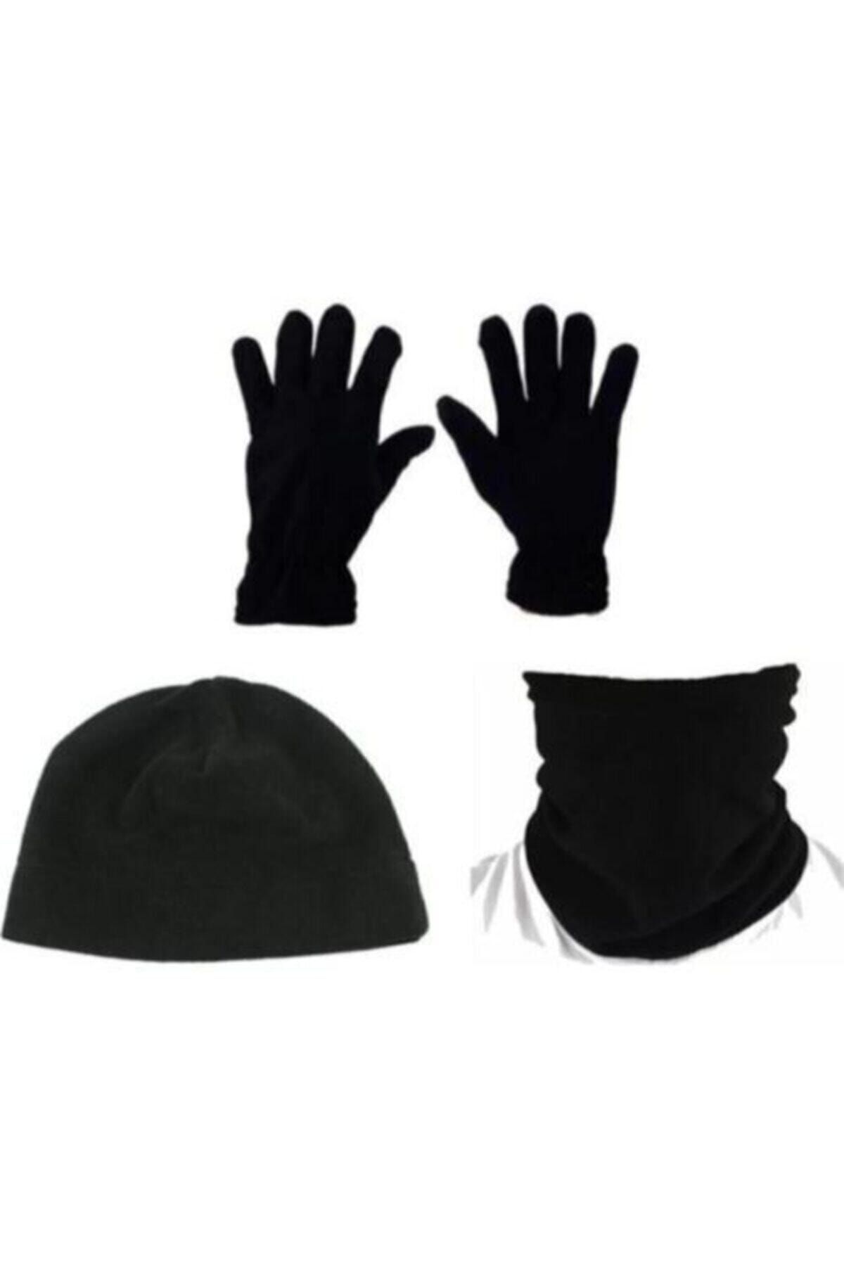 Silyon Askeri Giyim Polar Eldiven / Polar Bere Ve Polar Boyunluk Seti Siyah Renk Askeri Set