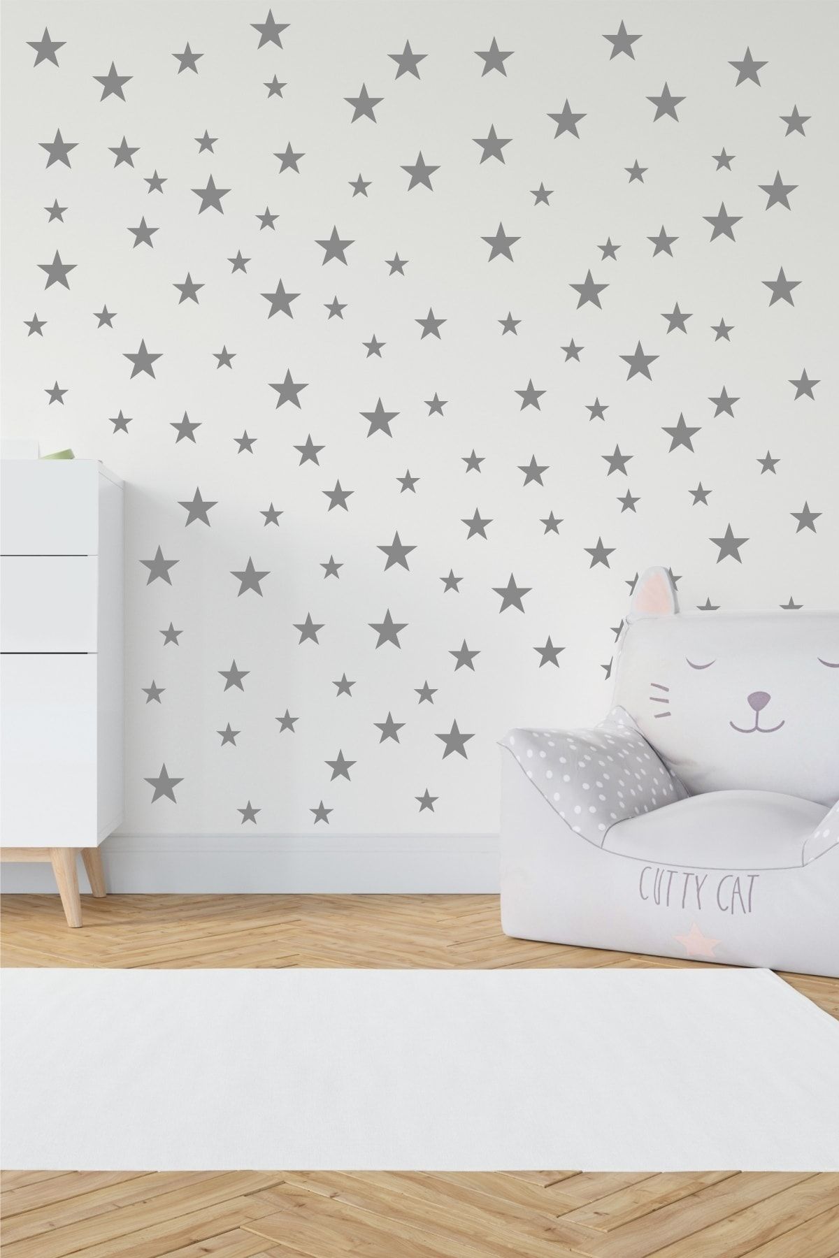 Biz Dijital Bebek Odası Sticker Yıldız Etiket, Çocuk Odası Sticker, Dekoratif Etiket, Gri