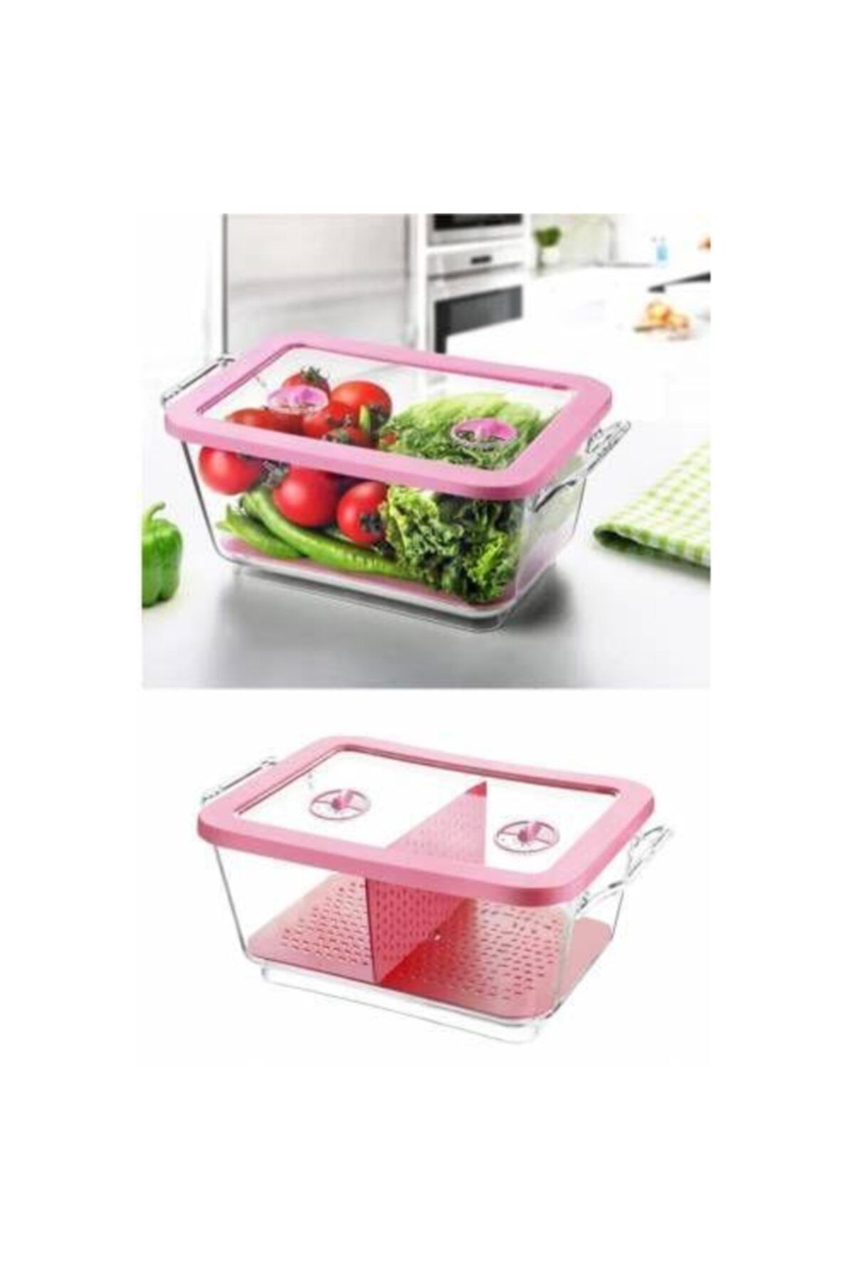 CMT Havalandırmalı Süzgeçli Buzdolabı Saklama Kabı Pratik Saklama Kabı 3,5 Lt Su Filtre